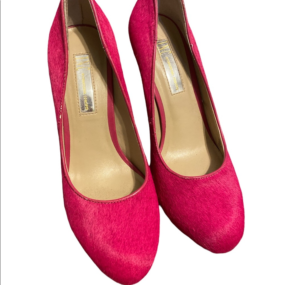 Pink cow hide real fur pumps heels